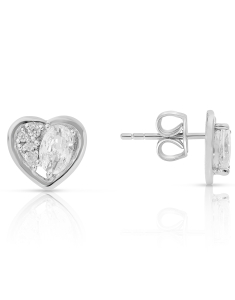 Bijuterii argint, Cercei argint 925 stud cu cubic zirconia si inima 22435FESWSH1, bb-shop.ro