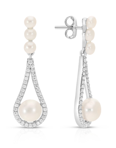Bijuterii argint perla de cultura, Cercei argint 925 stud lung cu perle de cultura si cubic zirconia ES10884PE-WH, bb-shop.ro