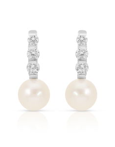 Bijuterii argint perla de cultura, Cercei argint 925 stud lung cu perle de cultura si cubic zirconia ES3765PE-WH, bb-shop.ro