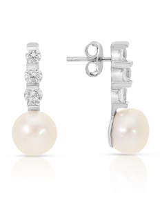 Bijuterii argint perla de cultura, Cercei argint 925 stud lung cu perle de cultura si cubic zirconia ES3765PE-WH, bb-shop.ro
