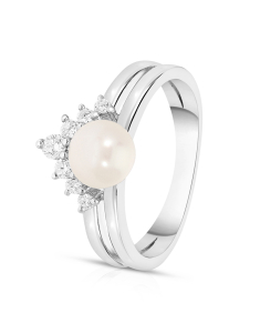 Inele, Inel argint 925 cu perle de cultura si cubic zirconia RS9674PE-WH, bb-shop.ro