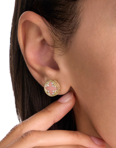 Bijuterii stud, Cercei Roberto Coin Venetian Medallions for Carousel aur 18 kt stud cu diamante si opal roz ADV888EA2491_09Y, bb-shop.ro