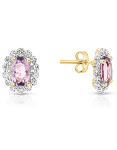 Bijuterii aur 14 kt, Cercei aur 14 kt stud cu diamante si ametiste QE11703AMH, bb-shop.ro