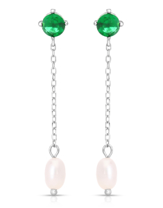 Cercei lungi dama argint, Cercei argint 925 stud lung cu perle si cubic zirconia LE4977-EG-GW, bb-shop.ro