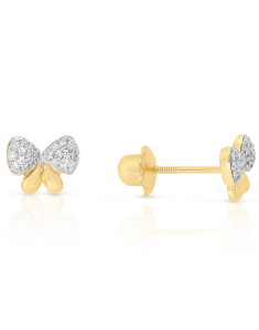 Bijuterii de lux BBEE, Cercei copii Bbee aur 14 kt stud cu diamainte si funda BB18761W-WD4YT-p, bb-shop.ro