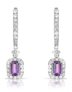 Bijuterii rotunzi dama, Cercei aur 18 kt rotunzi cu diamante si ametist E2080-1G-AM-W, bb-shop.ro