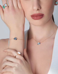 Bratari rolo diamant PASQUALE BRUNI, Bratara Pasquale Bruni Petit Joli aur 18 kt floare cu diamant si piatra lunii cu onix, bb-shop.ro