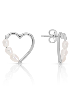 Bijuterii argint, Cercei argint 925 stud inima cu perle ORZ00949-RH-W, bb-shop.ro