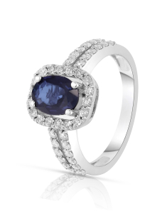 Bijuterii de lux dama aur 18 kt, Inel aur 18 kt cu diamante si safir RG104204-118-SP, bb-shop.ro