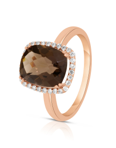 Bijuterii na aur 18 kt, Inel aur 18 kt cu diamante si cuart fumuriu RG096813-318-SQ, bb-shop.ro