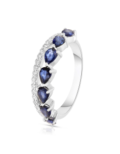 Bijuterii de lux dama aur 18 kt, Inel aur 18 kt cu diamante si safire RG072930-118-SP, bb-shop.ro