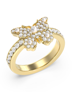 Bijuterii dama otel inoxidabil perla sintetica, Inel Guess Borboleta cu perle si cristale JUBR06126JWYG, bb-shop.ro