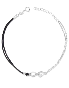 Bratari dama argint, Bratara argint 925 snur cu infinit si inima PSB1347-BLACK-RH, bb-shop.ro
