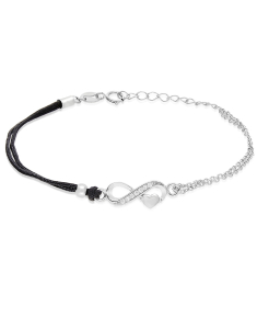 Bratari dama argint, Bratara argint 925 snur cu infinit si inima PSB1347-BLACK-RH, bb-shop.ro