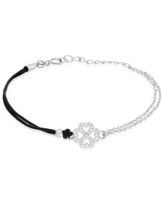Bratari dama argint, Bratara argint 925 snur cu cubic zirconia si trifoi PSB1485-RH-BK-W, bb-shop.ro