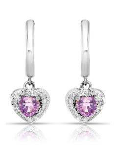 Cercei dama diamant aur, Cercei Bbee aur 14 kt rotunzi cu diamante si ametiste BB75622W1-AM4WT, bb-shop.ro