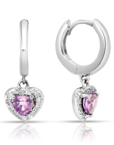 Cercei dama diamant aur, Cercei Bbee aur 14 kt rotunzi cu diamante si ametiste BB75622W1-AM4WT, bb-shop.ro