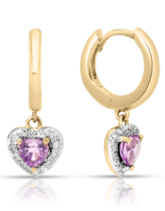 Cercei dama diamant aur, Cercei Bbee aur 14 kt rotunzi cu diamante si ametiste BB75622W1-AM4YT, bb-shop.ro