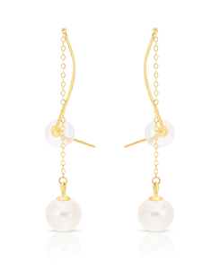Bijuterii aur, Cercei aur 14 kt fir cu perle de cultura HXE001YB-FWP-Y-14K, bb-shop.ro