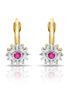 Bijuterii cu tortita copii cubic zirconia aur, Cercei copii Lilu aur 14 kt cu cubic zirconia si fulg de nea, bb-shop.ro