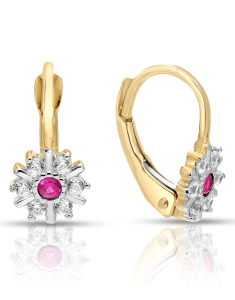 Bijuterii cu tortita copii cubic zirconia aur, Cercei copii Lilu aur 14 kt cu cubic zirconia si fulg de nea, bb-shop.ro