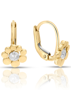 Bijuterii copii cubic zirconia, Cercei copii Lilu aur 14 kt cu cubic zirconia si floricica, bb-shop.ro