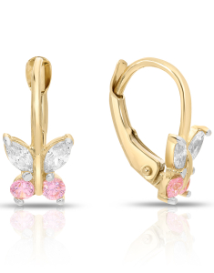 Bijuterii cu tortita cubic zirconia aur, Cercei copii Lilu aur 14 kt cu cubic zirconia si fluturas, bb-shop.ro