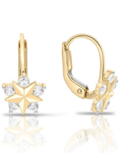 Bijuterii copii cubic zirconia LILU, Cercei copii Lilu aur 14 kt cu cubic zirconia si fulg de nea, bb-shop.ro