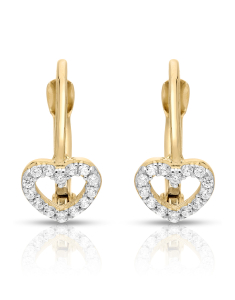 Cercei LILU aur, Cercei copii Lilu aur 14 kt cu cubic zirconia si inimioara, bb-shop.ro