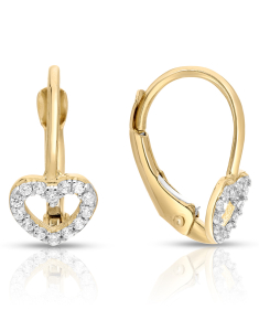 Cercei LILU aur, Cercei copii Lilu aur 14 kt cu cubic zirconia si inimioara, bb-shop.ro
