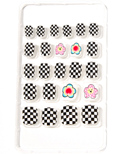 CLAIRE'S Checkered Daisy Square Press On Vegan Faux Nail Set 058545, 001, bb-shop.ro