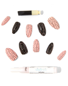 CLAIRE'S Black & Pink Crackle Stiletto Vegan Faux Nail Set 077560, 02, bb-shop.ro