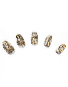 CLAIRE'S Black & Gold Marble Swirl Coffin Vegan Faux Nail Set 077958, 001, bb-shop.ro