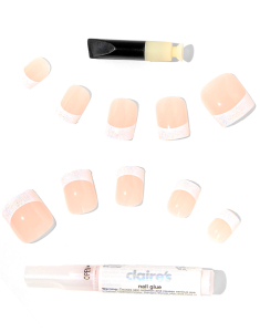 CLAIRE'S Glitter French Tip Long Square Vegan Faux Nail Set 778449, 02, bb-shop.ro