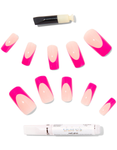 CLAIRE'S Hot Pink French Tip Long Square Vegan Faux Nail Set 849711, 02, bb-shop.ro