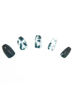 CLAIRE'S Black & White Tie Dye Vegan Faux Nail Set 397497, 001, bb-shop.ro