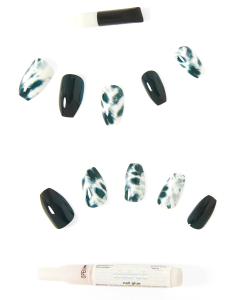 CLAIRE'S Black & White Tie Dye Vegan Faux Nail Set 397497, 02, bb-shop.ro