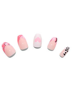 CLAIRE'S Trendy Pink Checkered Coffin Vegan Faux Nail Set 779058, 001, bb-shop.ro