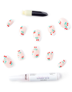 CLAIRE'S Cherry French Manicure Almond Press On Vegan Faux Nail Set 792465, 02, bb-shop.ro