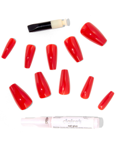 CLAIRE'S Glossy Red Squareletto Vegan Faux Nail Set 777912, 02, bb-shop.ro