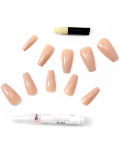 CLAIRE'S Glossy Nude Squareletto Vegan Faux Nail Set 821678, 02, bb-shop.ro