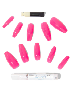 CLAIRE'S Glossy Pink XL Coffin Vegan Faux Nail Set 616953, 02, bb-shop.ro