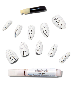 CLAIRE'S Silver Cracked Stiletto Vegan Faux Nail Set 336842, 02, bb-shop.ro